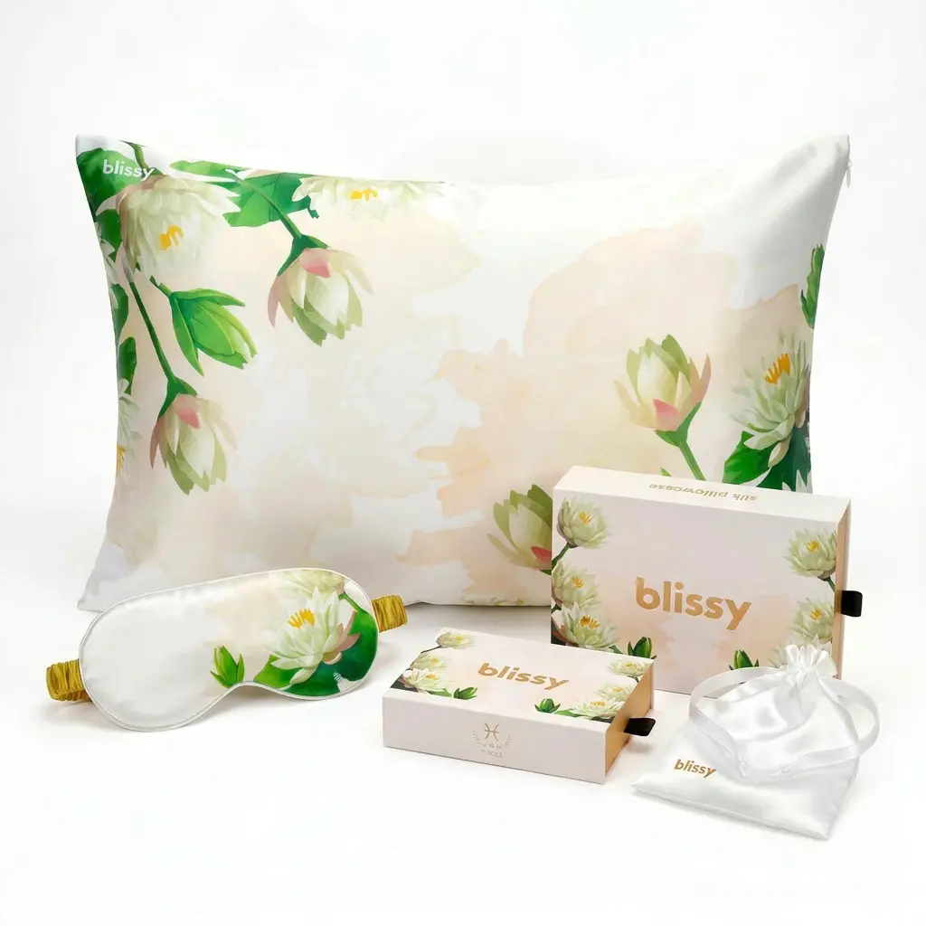 Blissy Zodiac Flower Silk Pillowcase — 100% Mulberry Silk — Improve Hair, Skin & Sleep While You Dream