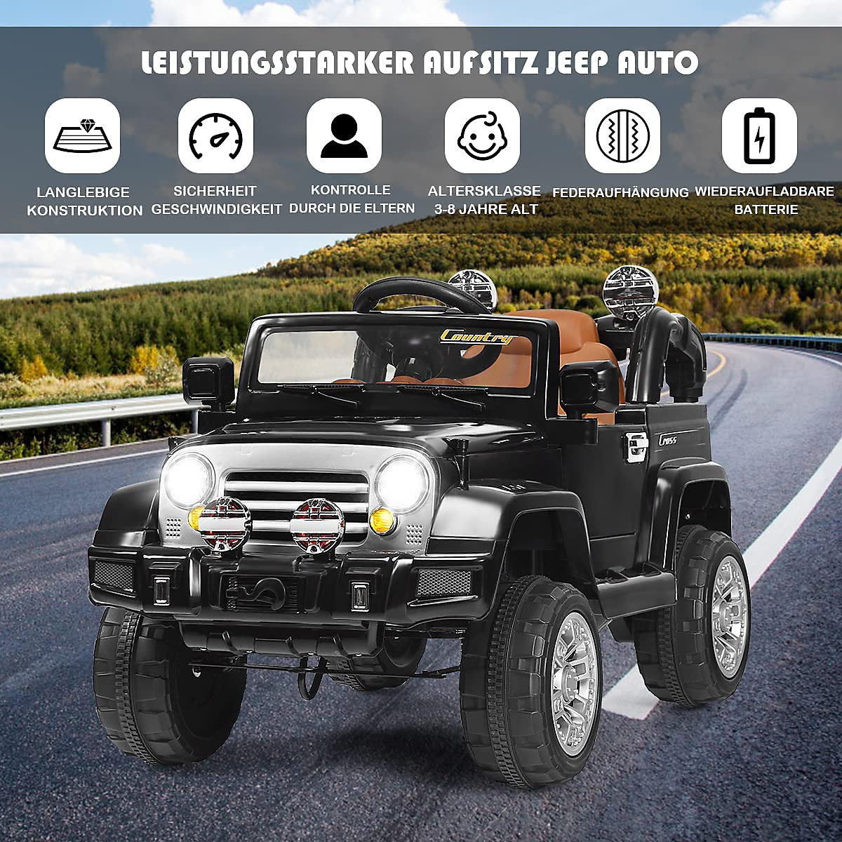 Electric car Jeep with storage box & remote control black