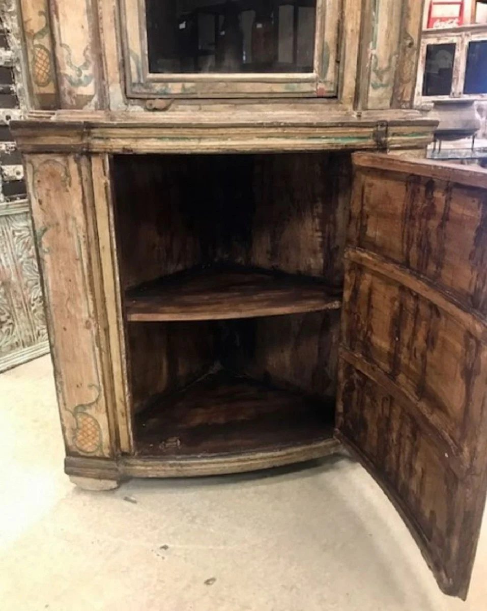 Country house style corner cupboard vintage hand painted 95 x 65 x H. 200 cm - solid wood cupboard with 2 doors - kitchen cupboard - country house style furniture cupboard corner