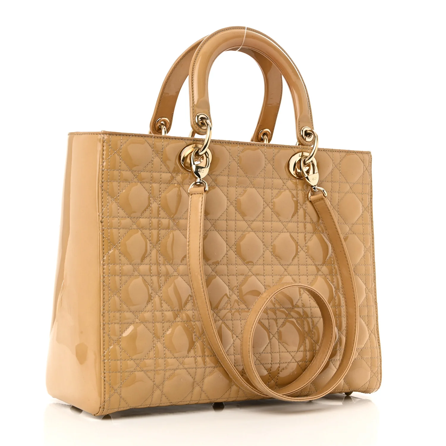 Patent Cannage Large Lady Dior Dark Beige - Top Club