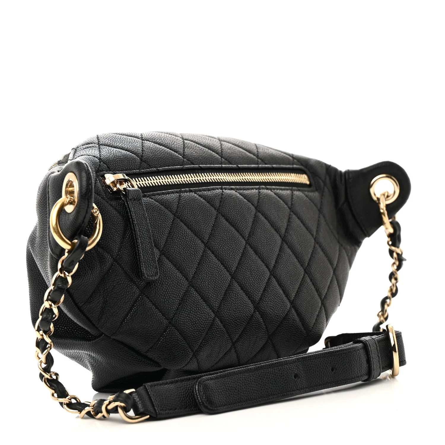 Caviar Quilted Filigree Waist Bag Black - Top Club