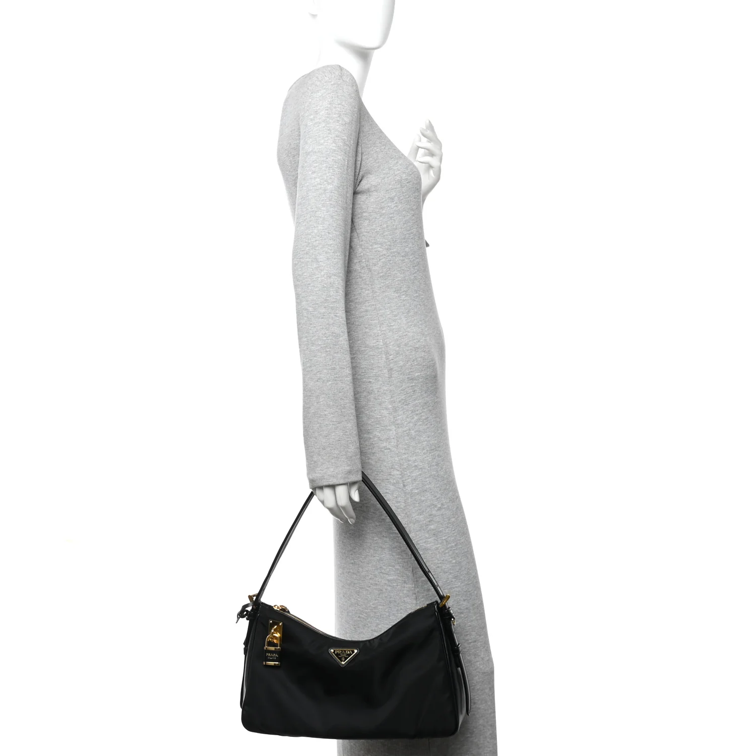 Re-Nylon Vitello Large Aimee Shoulder Bag Black