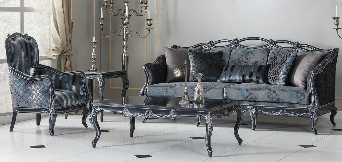 Luxury baroque coffee table gray 118 x 80 x H. 48 cm - noble solid wood living room table - baroque style living room furniture