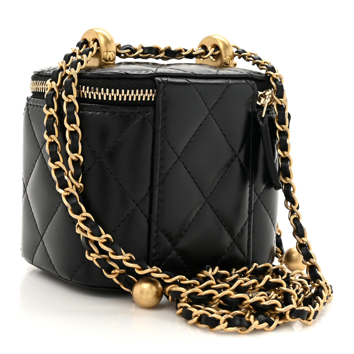 Calfskin Quilted Mini Perfect Fit Vanity Case With Chain Black - Top Club