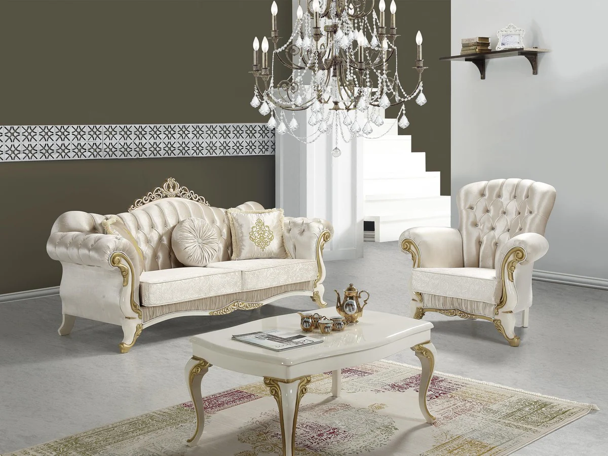 Baroque coffee table cream / gold 105 x 74 x H. 50 cm - Rectangular living room table in baroque style - Baroque furniture