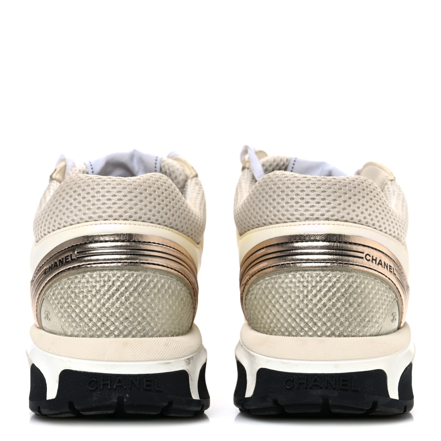 Fabric Laminated Calfskin Stretch CC Sneakers 41 Ivory White Silver - Top Club