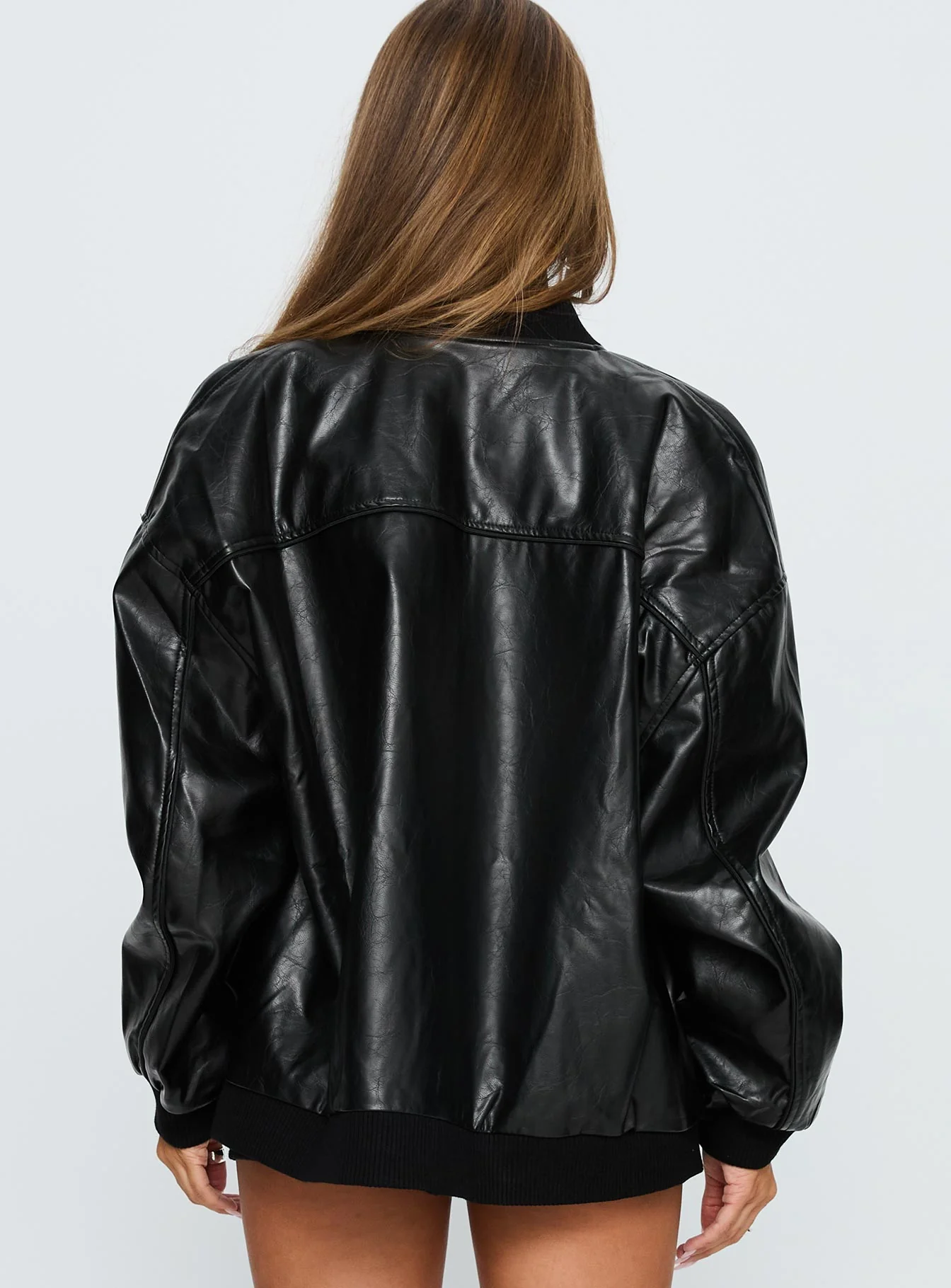 Believe It Faux Leather Bomber Jacket Black