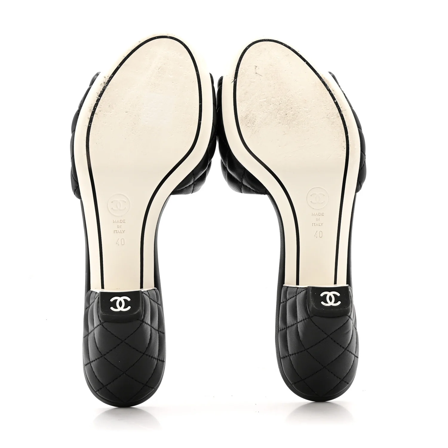 Lambskin Quilted Textured CC Mules 40 Black - Top Club
