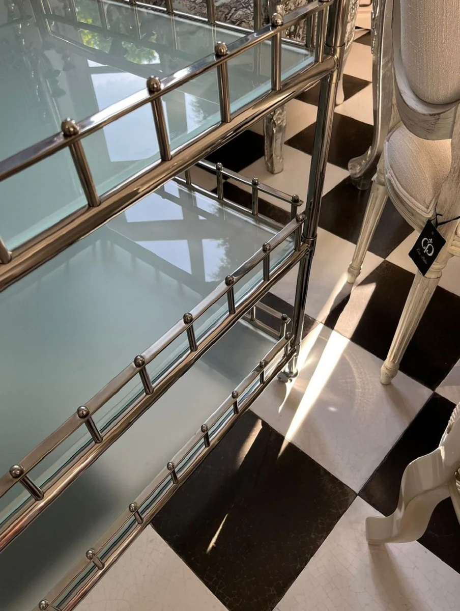 Luxury trolley silver 102 x 71.5 x H. 90.5 cm - stainless steel serving trolley with glass plates - hotel restaurant catering trolley - hotel & restaurant accessories