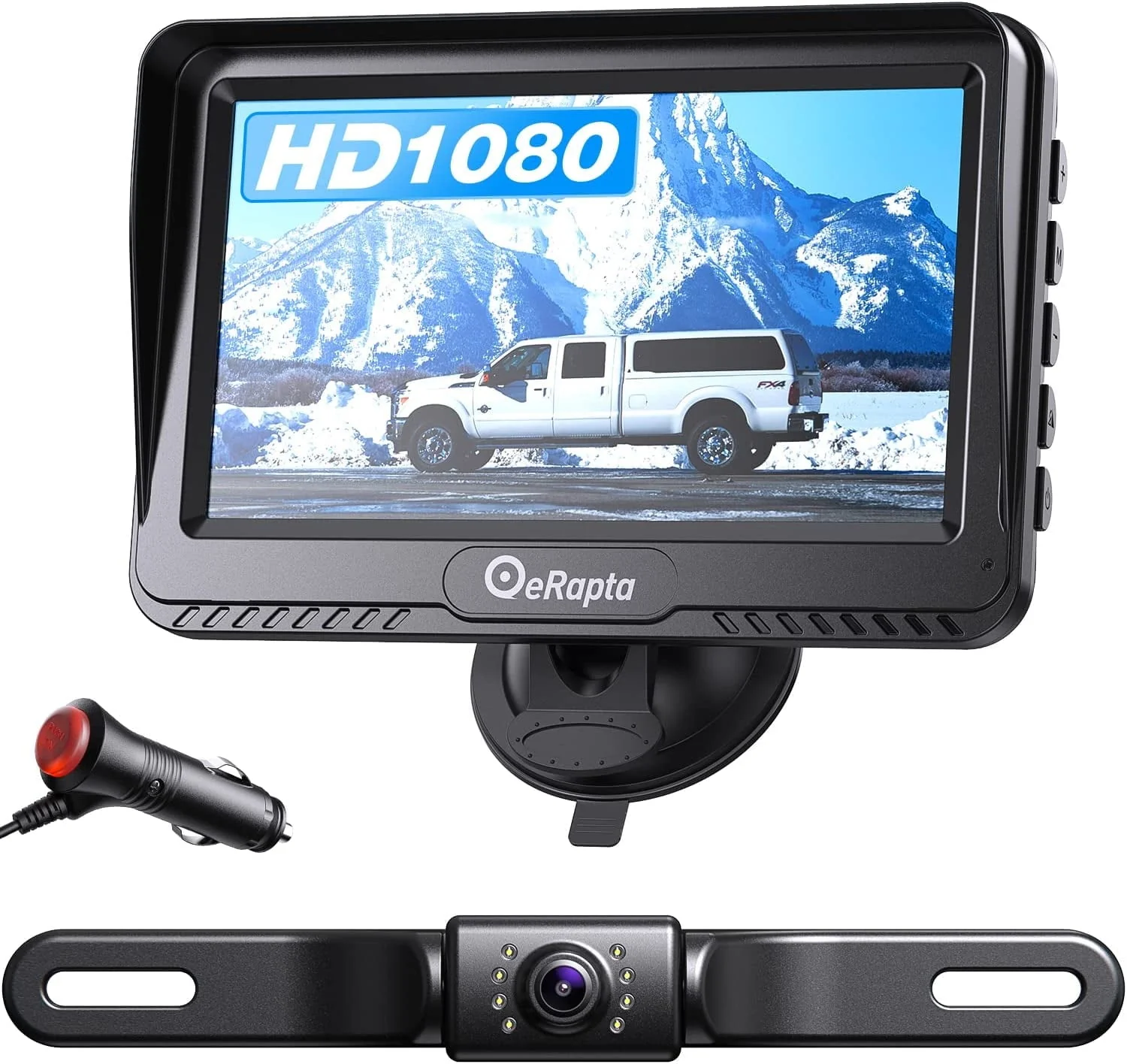 eRapta Backup Camera with Monitor 4.3 inch License Plate Wired Back up Camera for Car or Truck Pickup SUV Rear View Camera Backing Reverse Camera IP69 Waterproof Nice Night Vision ERT01