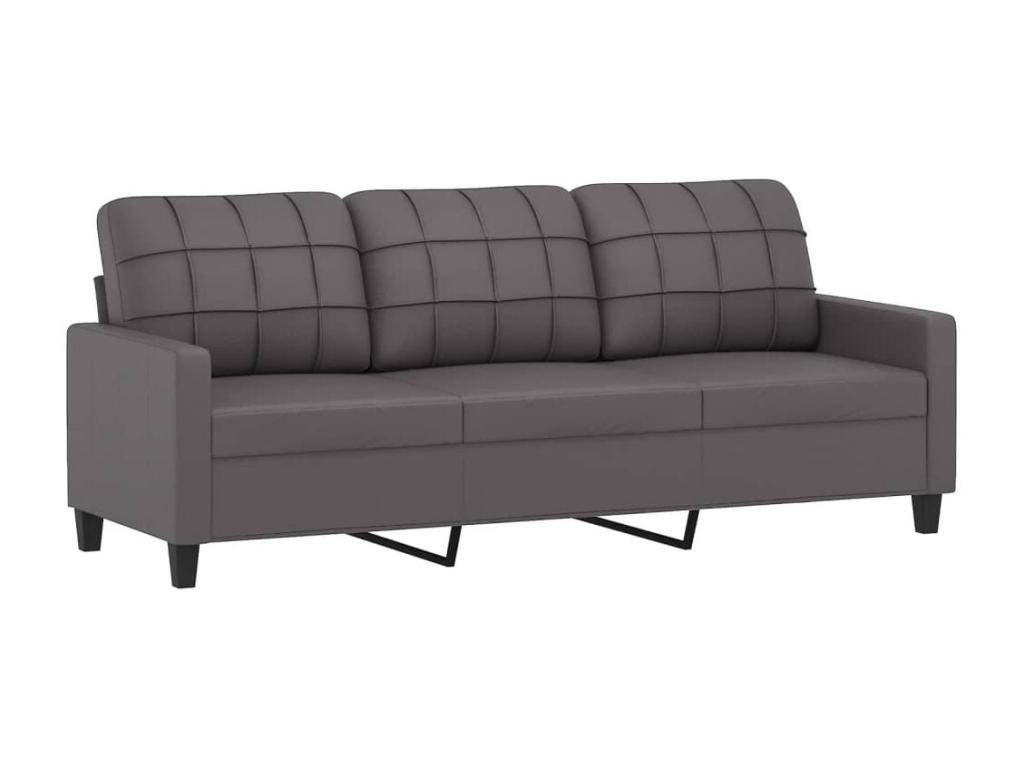 Sofá de 3 plazas con cojines cuero sintético gris 180 cm