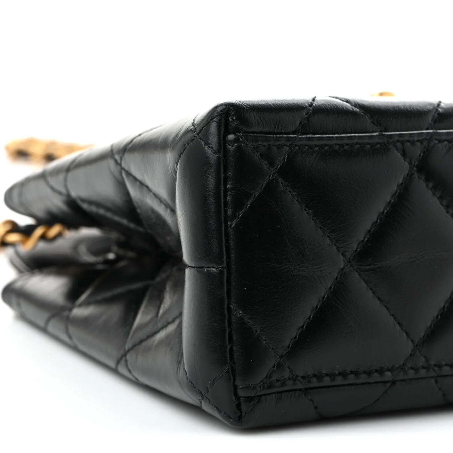 Shiny Aged Calfskin Quilted Nano Kelly Shopper Black - Top Club