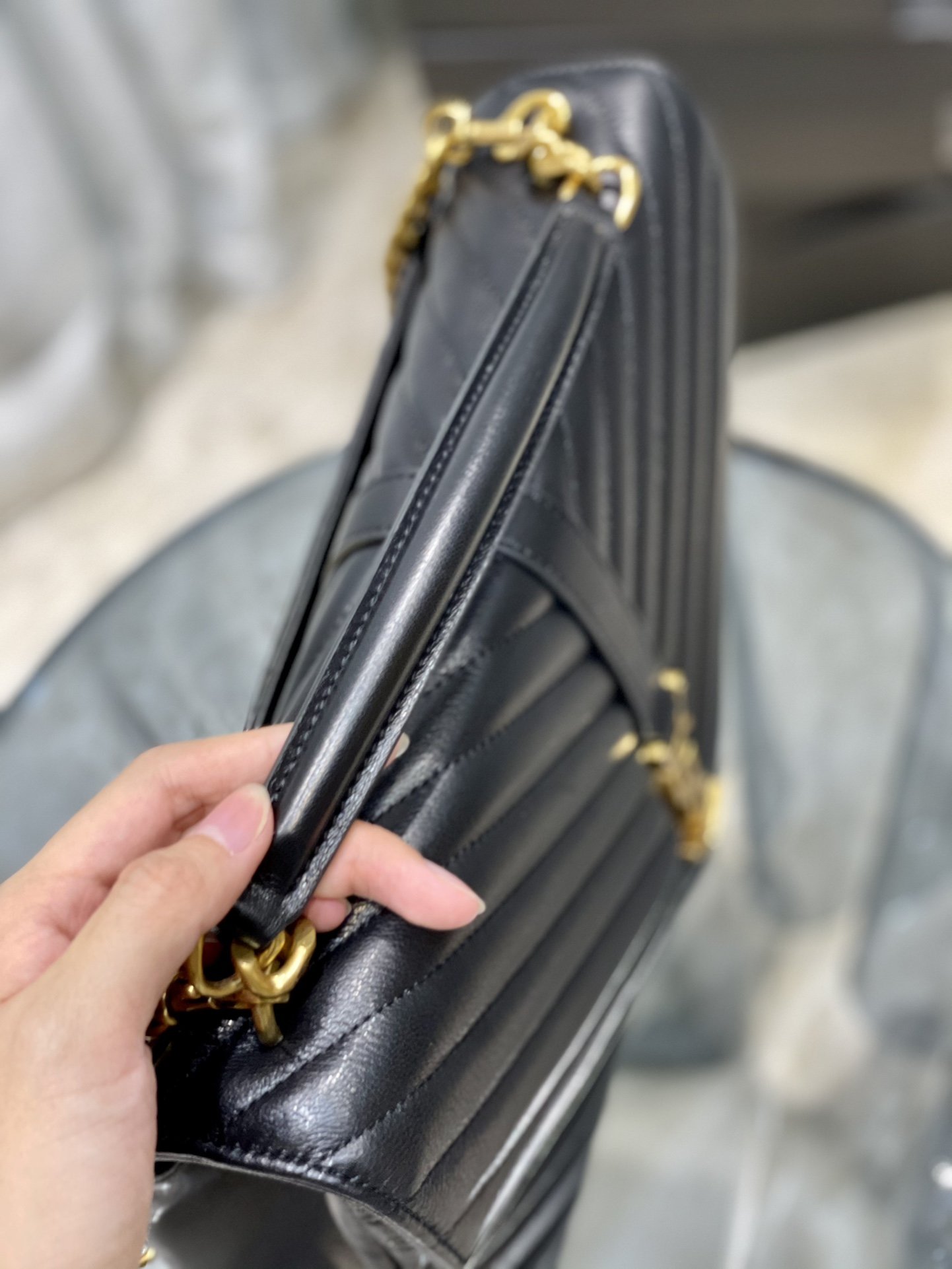 Y College Large Chain Bag Black With Gold Hardware - Top Club