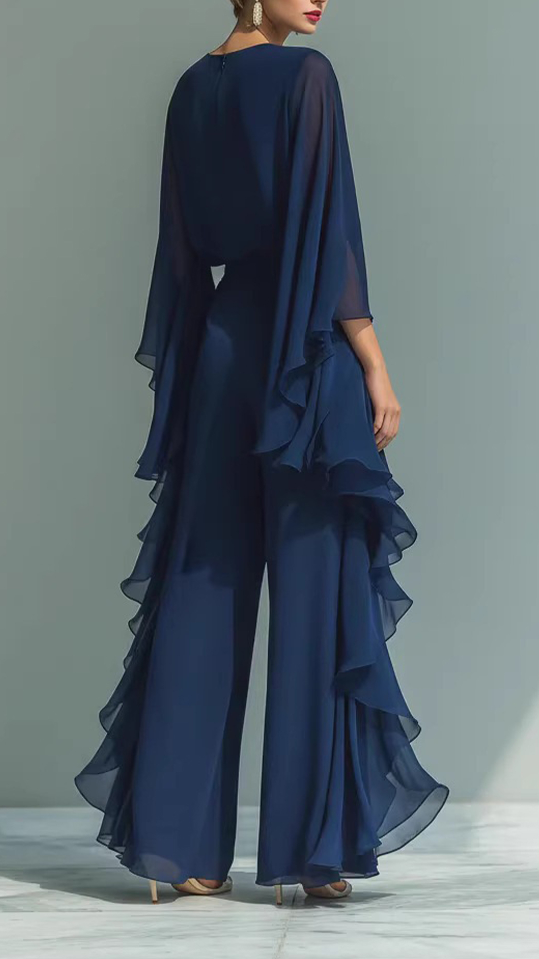 Chiffon Ruffled Bell Sleeve Straight Leg Trousers Set - Nordfashionstorm - Women's Clothing, Fashion for You - Nordfashionstorm.com