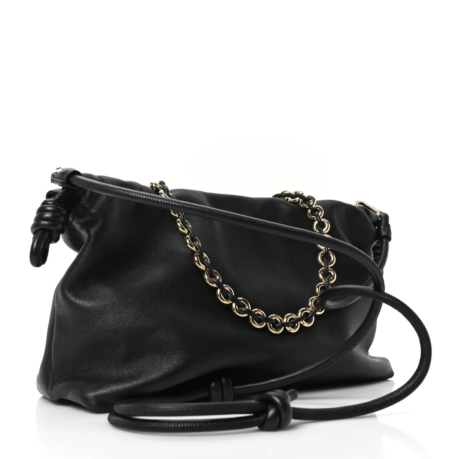 Mellow Nappa Medium Donut Chain Flamenco Knot Clutch Black - Top Club
