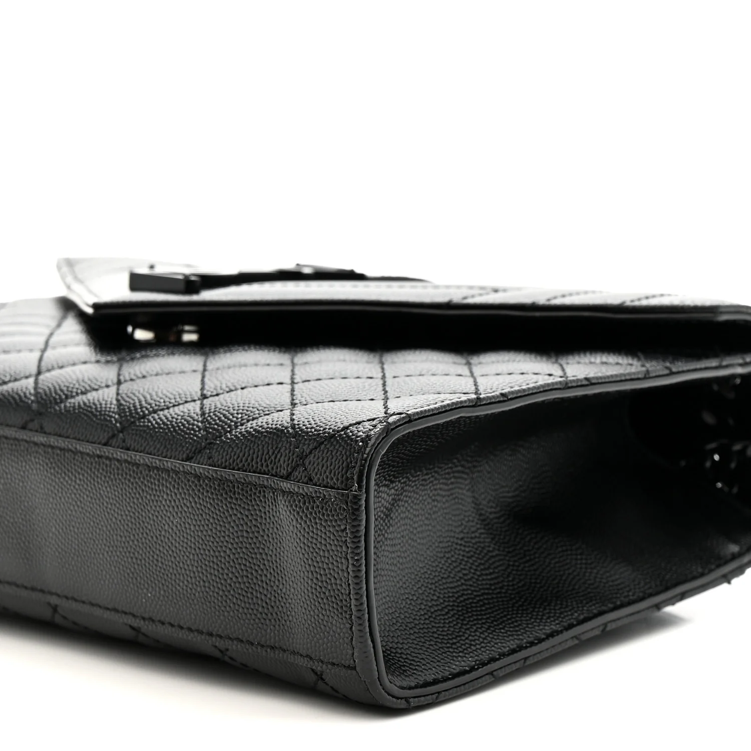 Grain De Poudre Textured Mixed Matelasse Triquilt Medium Monogram Monochrome Satchel Black - Top Club