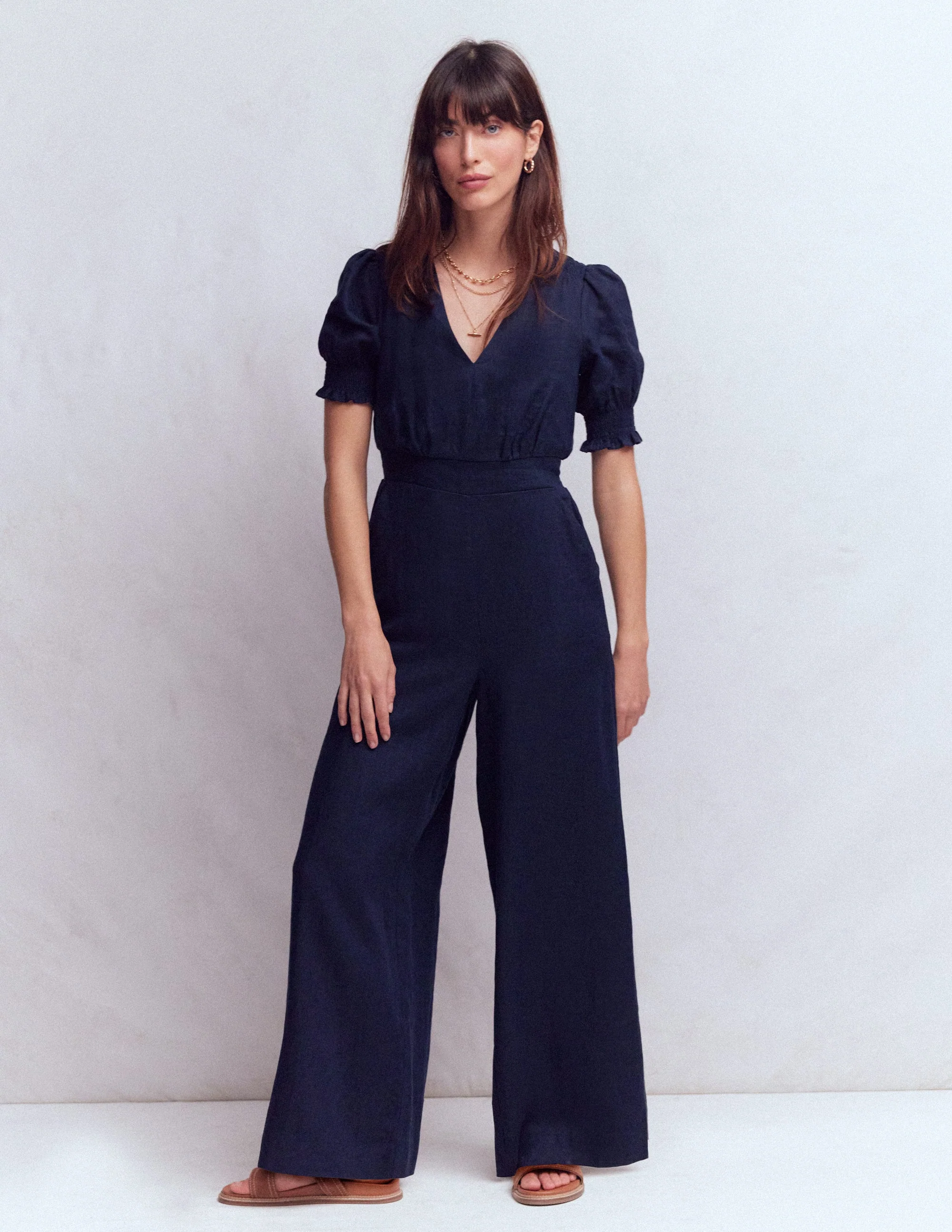 Anna Leinen-Jumpsuit-Marineblau
