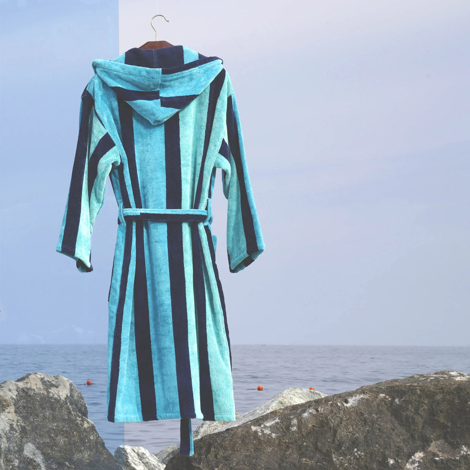 Accappatoio Con Cappuccio In Spugna Bayhibe Xxl-Xxxl Blu Carrara