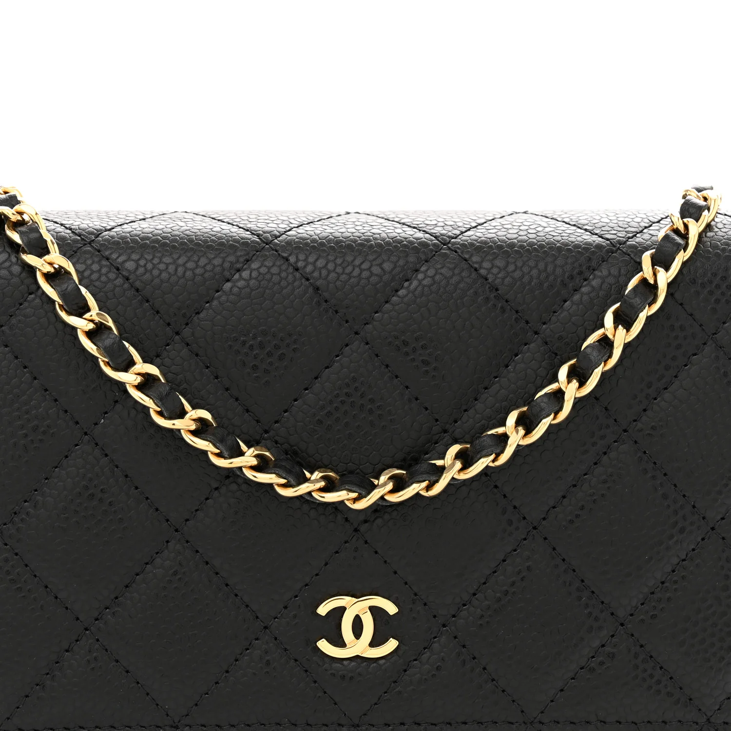 Caviar Quilted Wallet on Chain WOC Black - Top Club