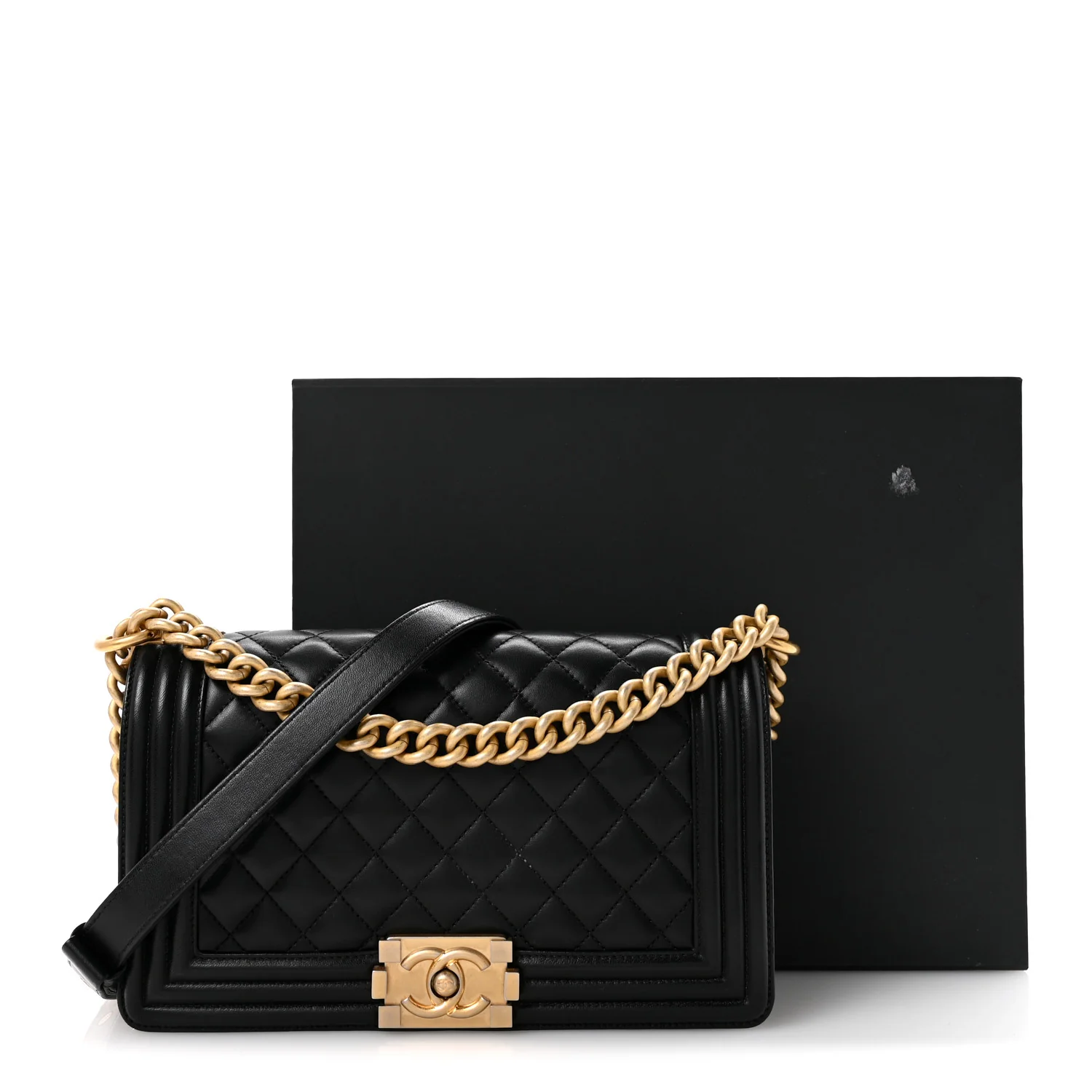 Lambskin Quilted Medium Boy Flap Black - Top Club