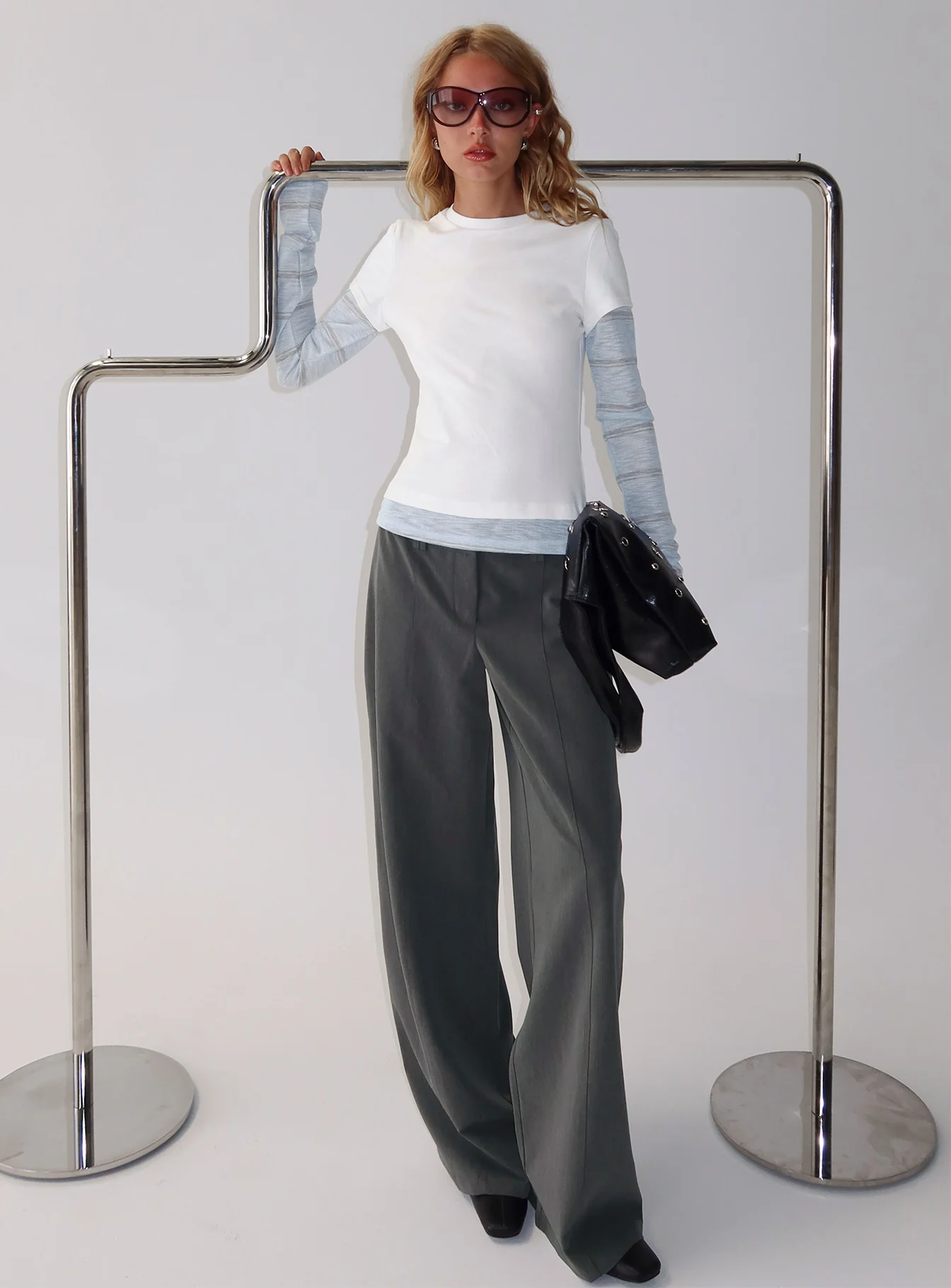 Caisey Layered Long Sleeve Top White / Blue Stripe