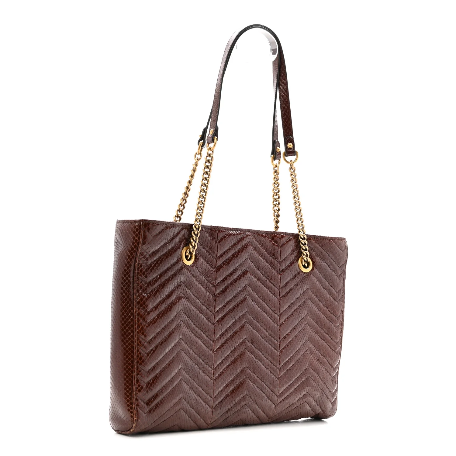 Snakeskin Matelasse Medium GG Marmont Slim Tote Brown - Top Club