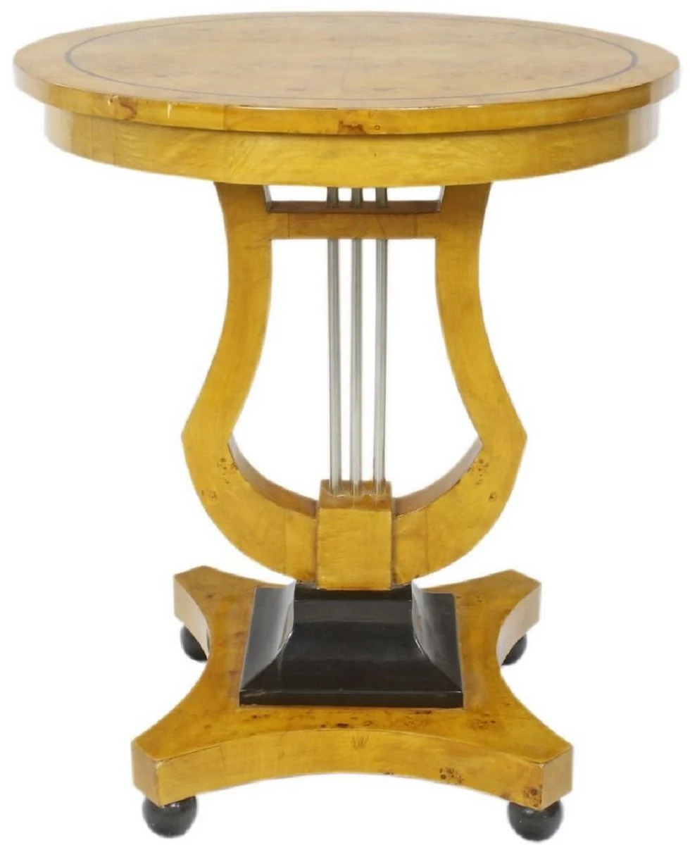 Art Deco side table bird's eye maple light brown / black / silver Ø 55 x H. 70 cm - Art Deco living room furniture