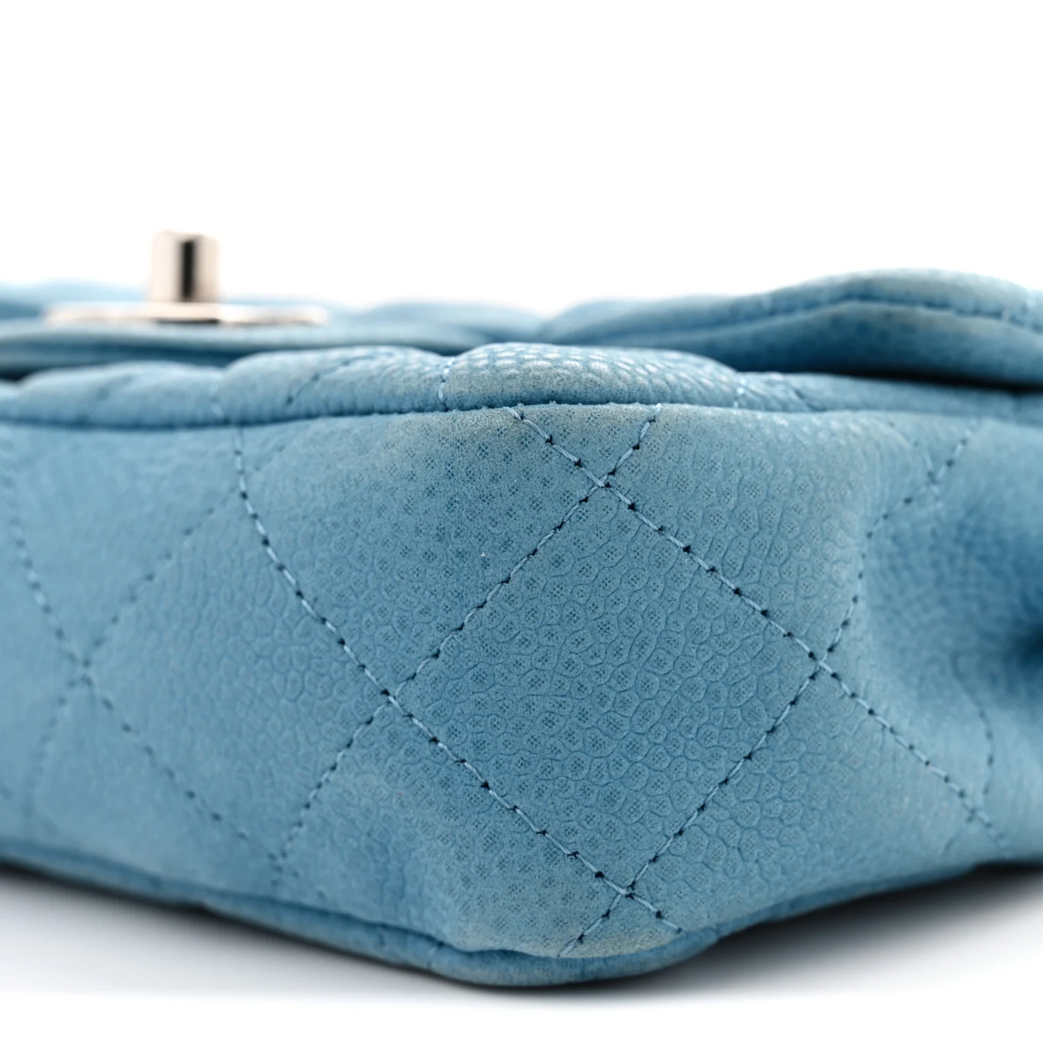 Iridescent Caviar Quilted Extra Mini Flap Light Blue - Top Club