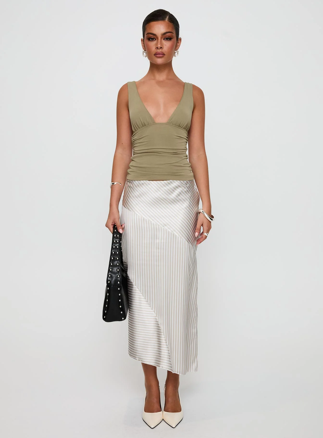 Priscella Asymmetrical Midi Skirt Multi