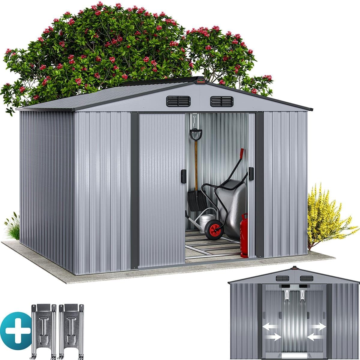 GARDEBRUK® Casetta per Attrezzi da Giardino Capanno in Metallo da Esterno 5m² con Base 260x205x180cm Capannone XXL