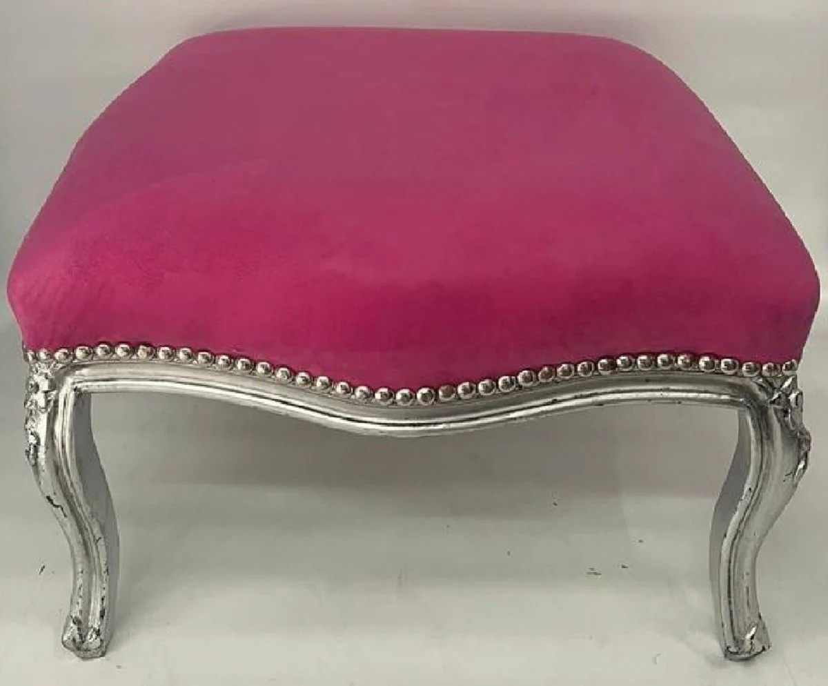 Baroque stool pink / silver - handmade stool in baroque style - baroque footstool - living room furniture in baroque style - baroque style furniture - baroque furniture - noble & magnificent