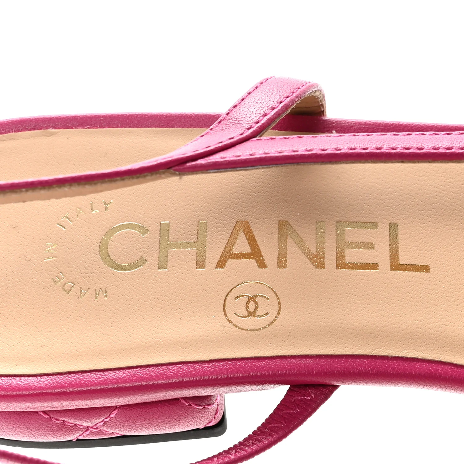 Lambskin Patent Cap Toe CC Slingback Flats 37.5 Fuchsia Black - Top Club