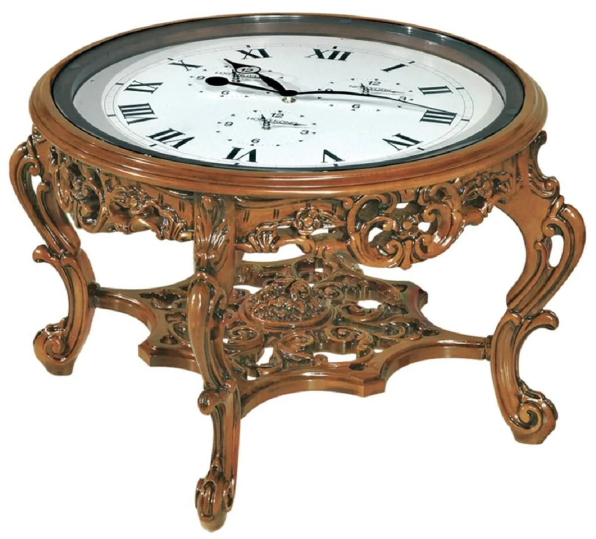 Luxury Baroque Coffee Table with Clock Brown - Magnificent Baroque Style Cocktail Table - Baroque Furniture - Baroque Interior - Noble & Magnificent - Luxury Quality - Made in Italy