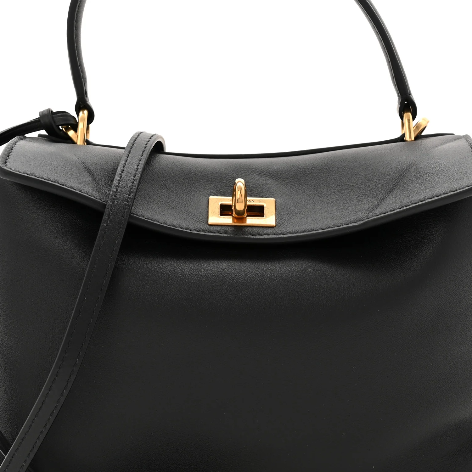 Natural Smooth Calfskin Mini Rodeo Top Handle Handbag Black - Top Club