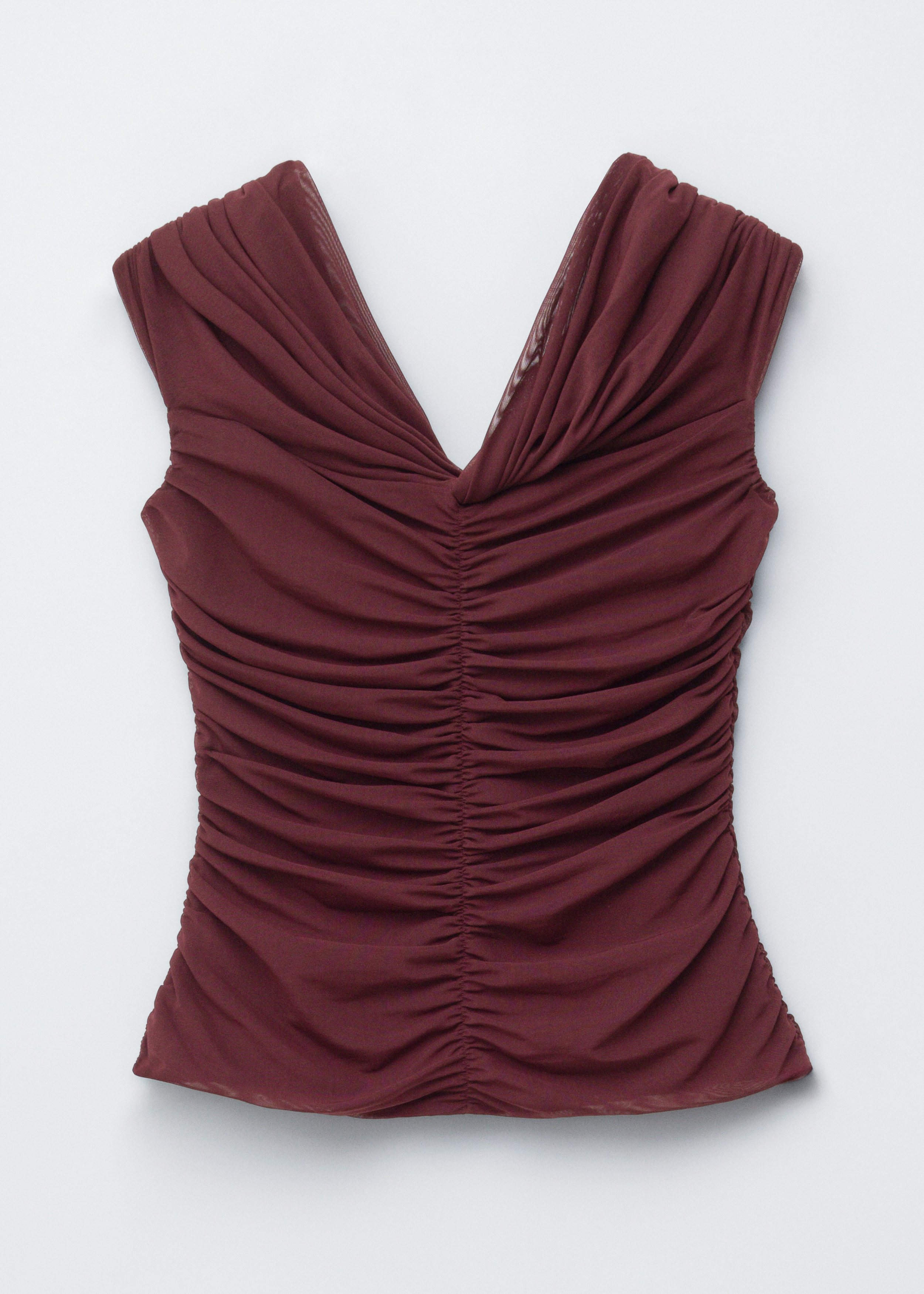 & Other Stories RUCHED V-NECK MESH TOP