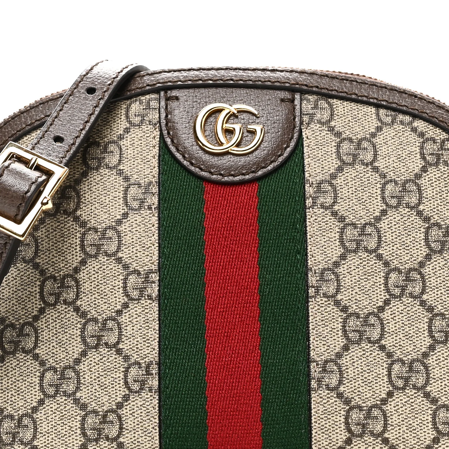 GG Supreme Monogram Textured Dollar Calfskin Web Small Ophidia Dome Shoulder Bag Beige Ebony New Acero - Top Club