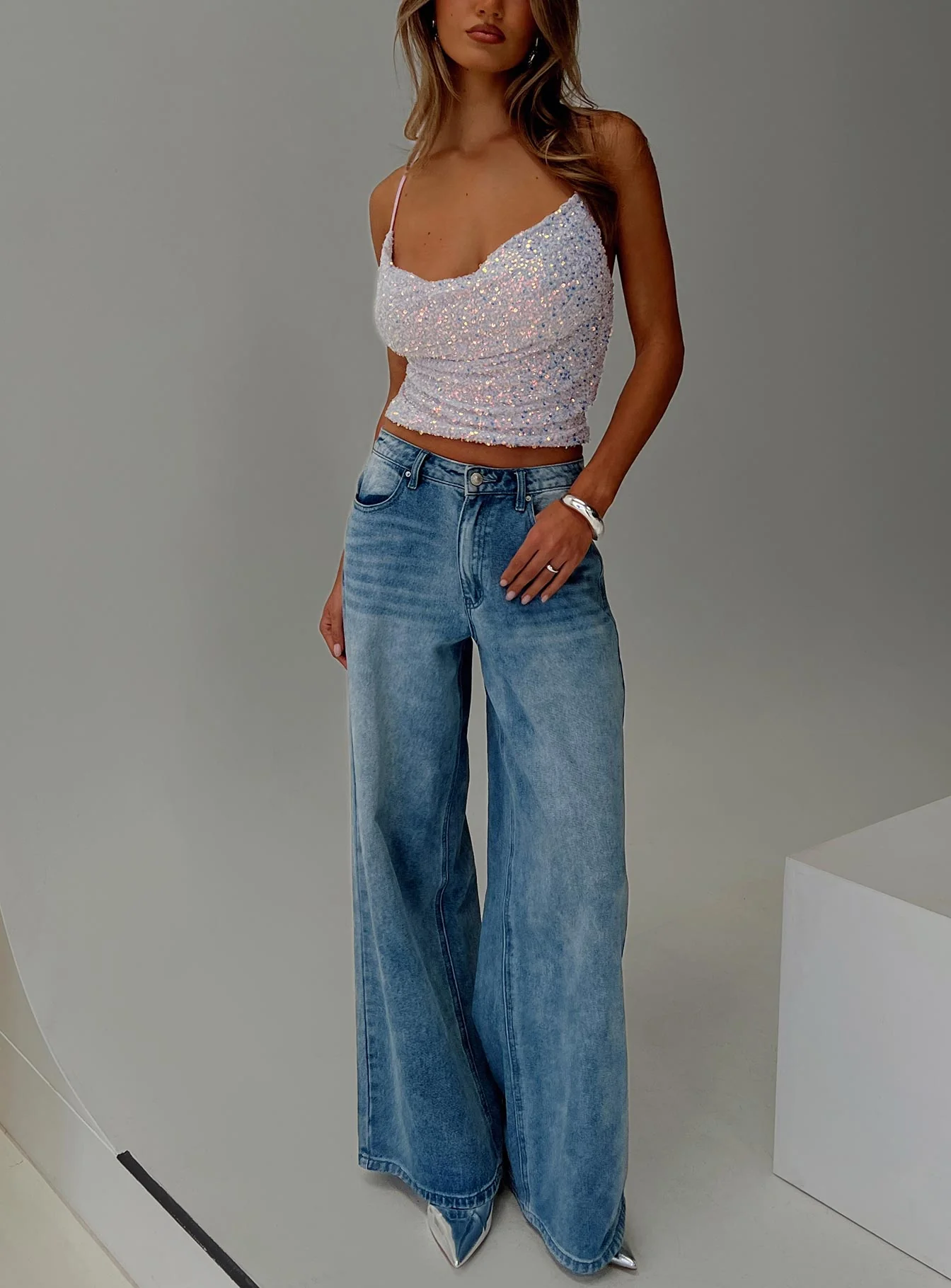 Werner Cowl Neck Sequin Top Lilac