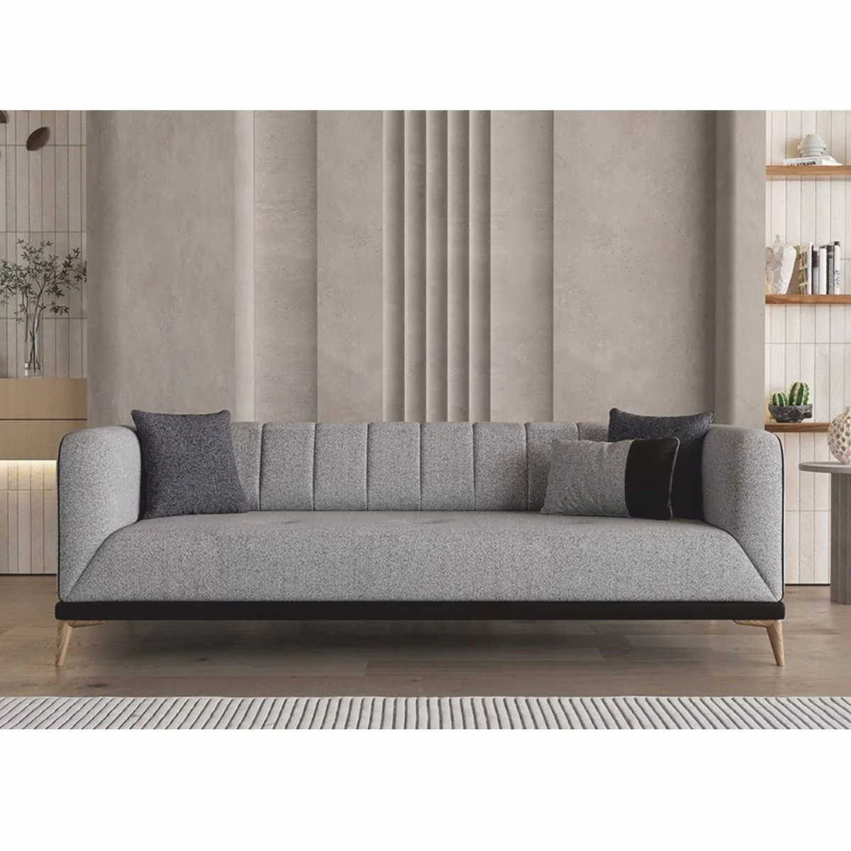 Luxury sofa bed with adjustable backrest gray / black / natural 229 cm