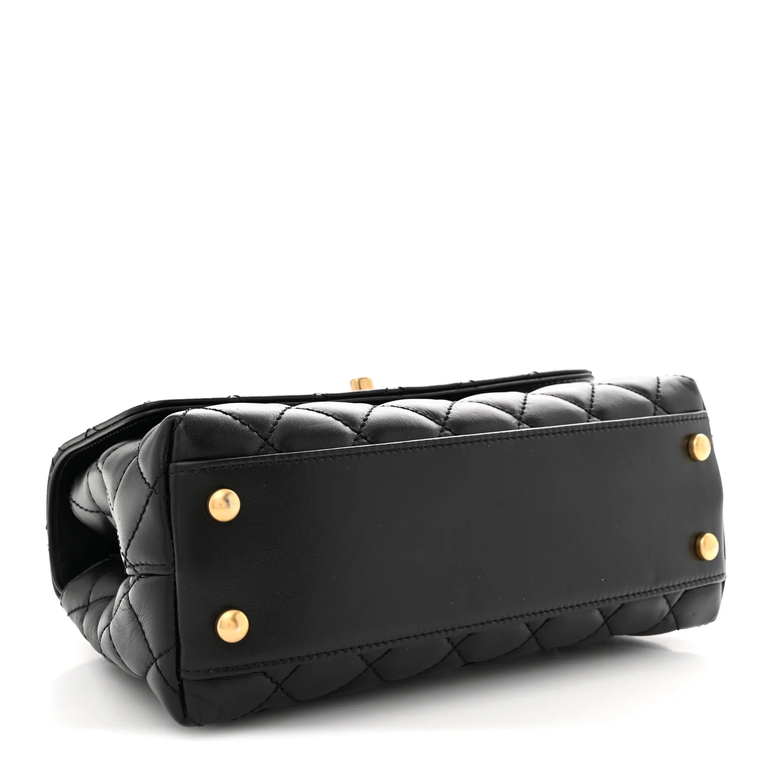 Calfskin Quilted Mini Logo Coco Handle Flap Black - Top Club