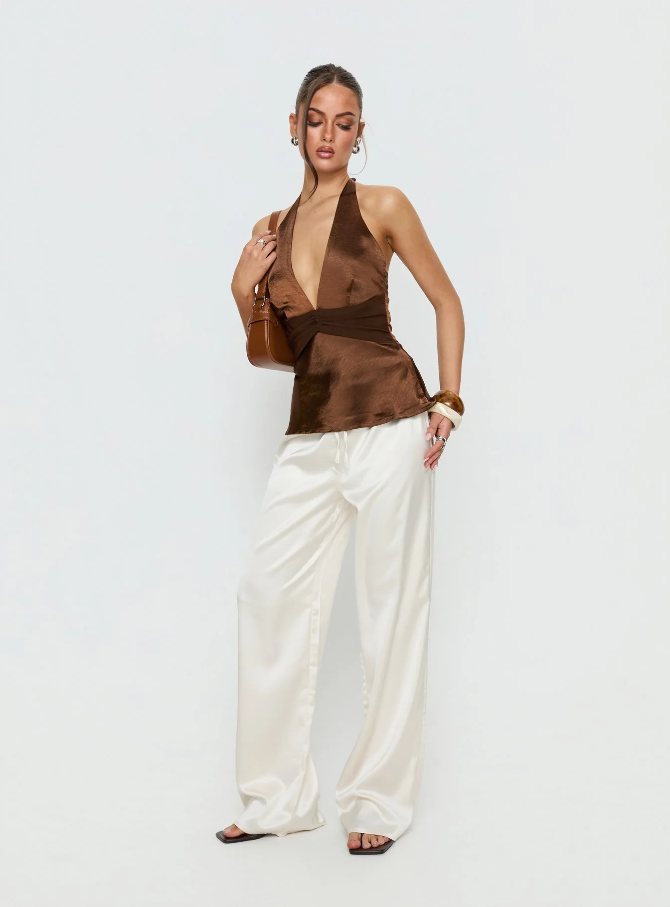 Salyra Satin Halter Top Chocolate