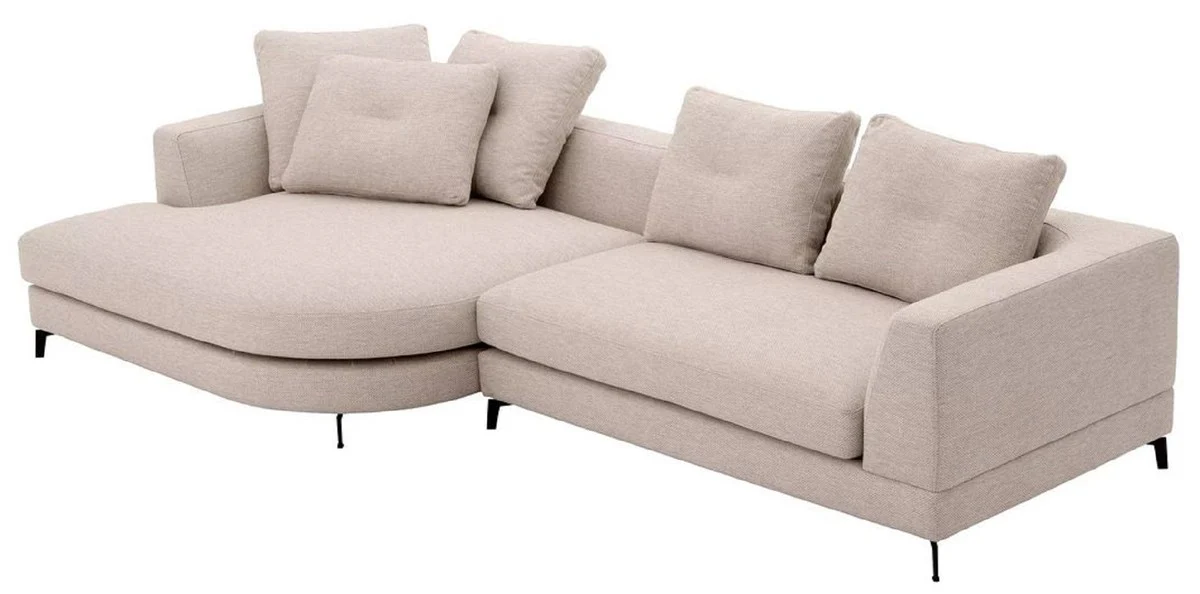 Luxury corner sofa left side sand color / black 310 x 150 x H. 65 cm - living room sofa with cushions - living room furniture - living room furnishings - luxury furniture - luxury furnishings