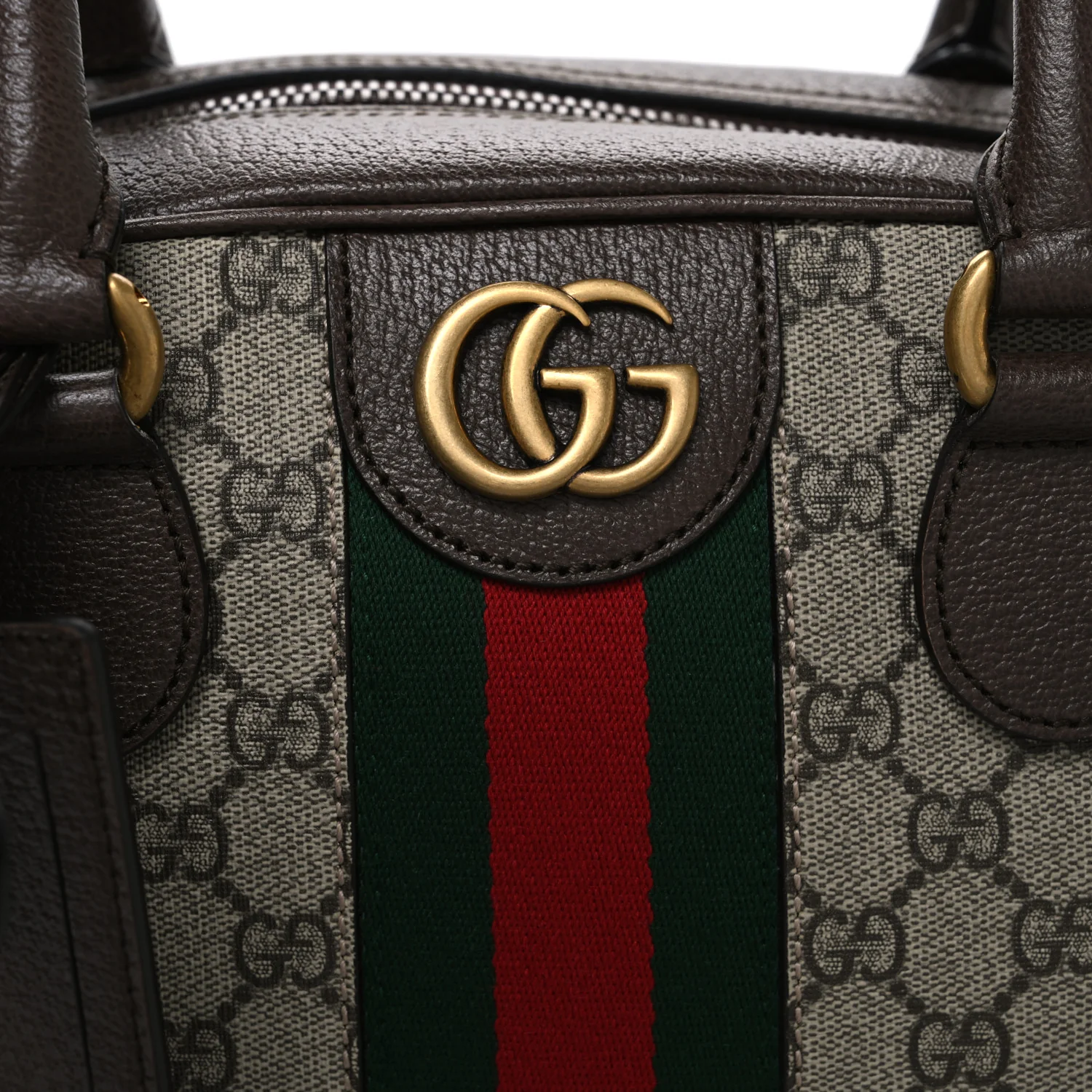 GG Supreme Monogram Textured Dollar Calfskin Web Medium Savoy Bowling Bag Beige Ebony New Acero - Top Club