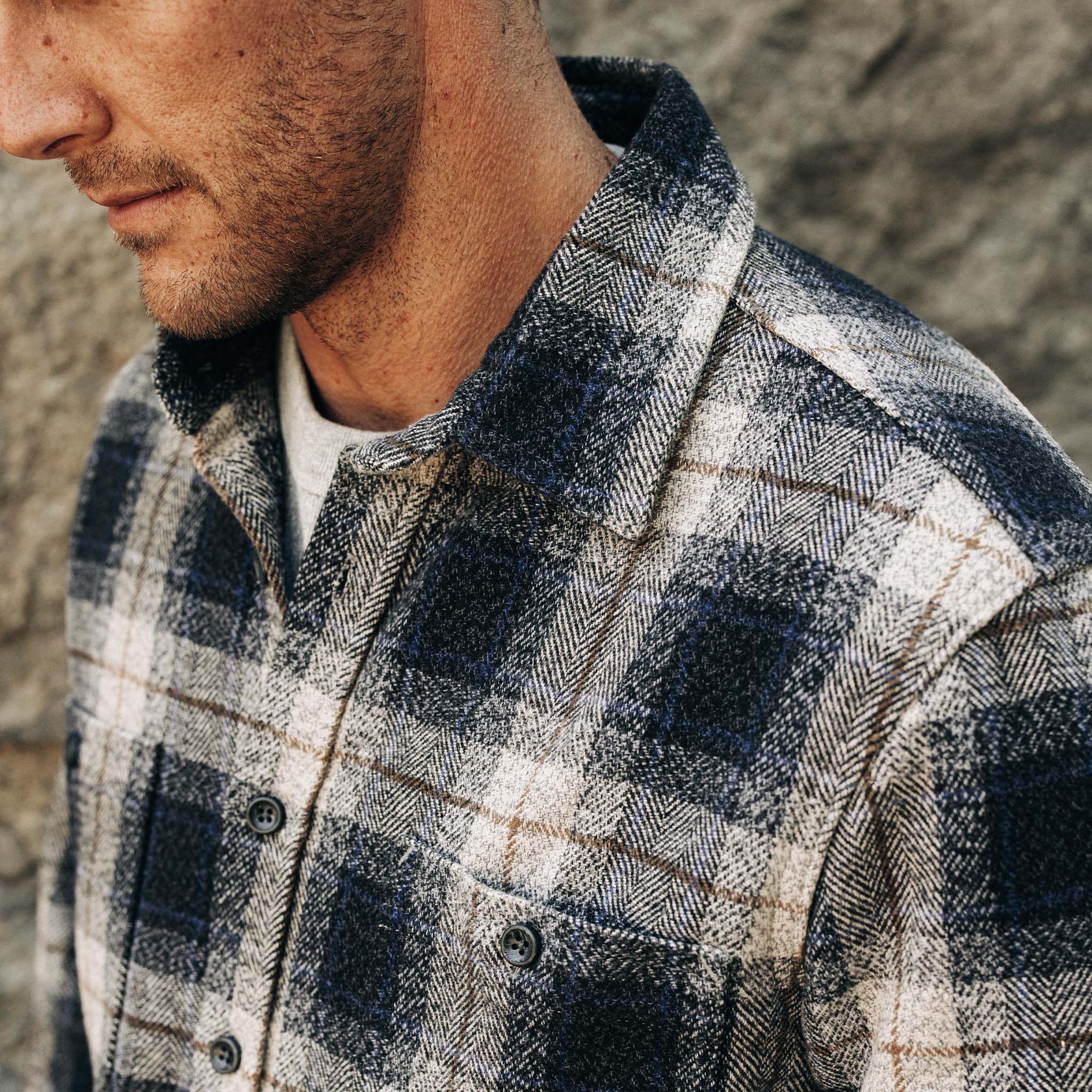 The Utility Shirt in Navy Jaspe Herringbone Plaid