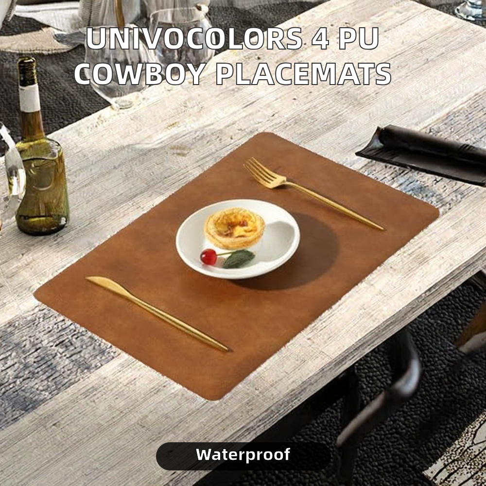 UnivoColors Set 4 PU Leather Rectangle Placemats Solid Heat Resistant Kitchen Table Waterproof Washable Party Decoration