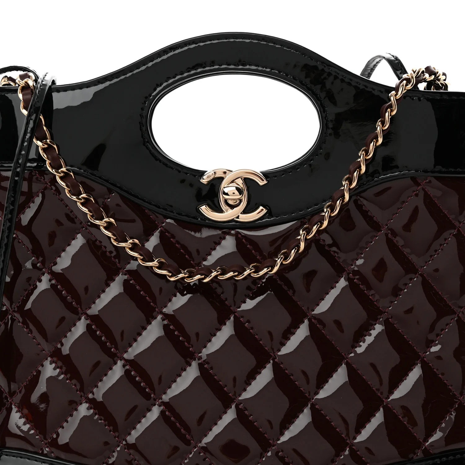Patent Calfskin Quilted Mini 31 Shopping Bag Burgundy Black - Top Club