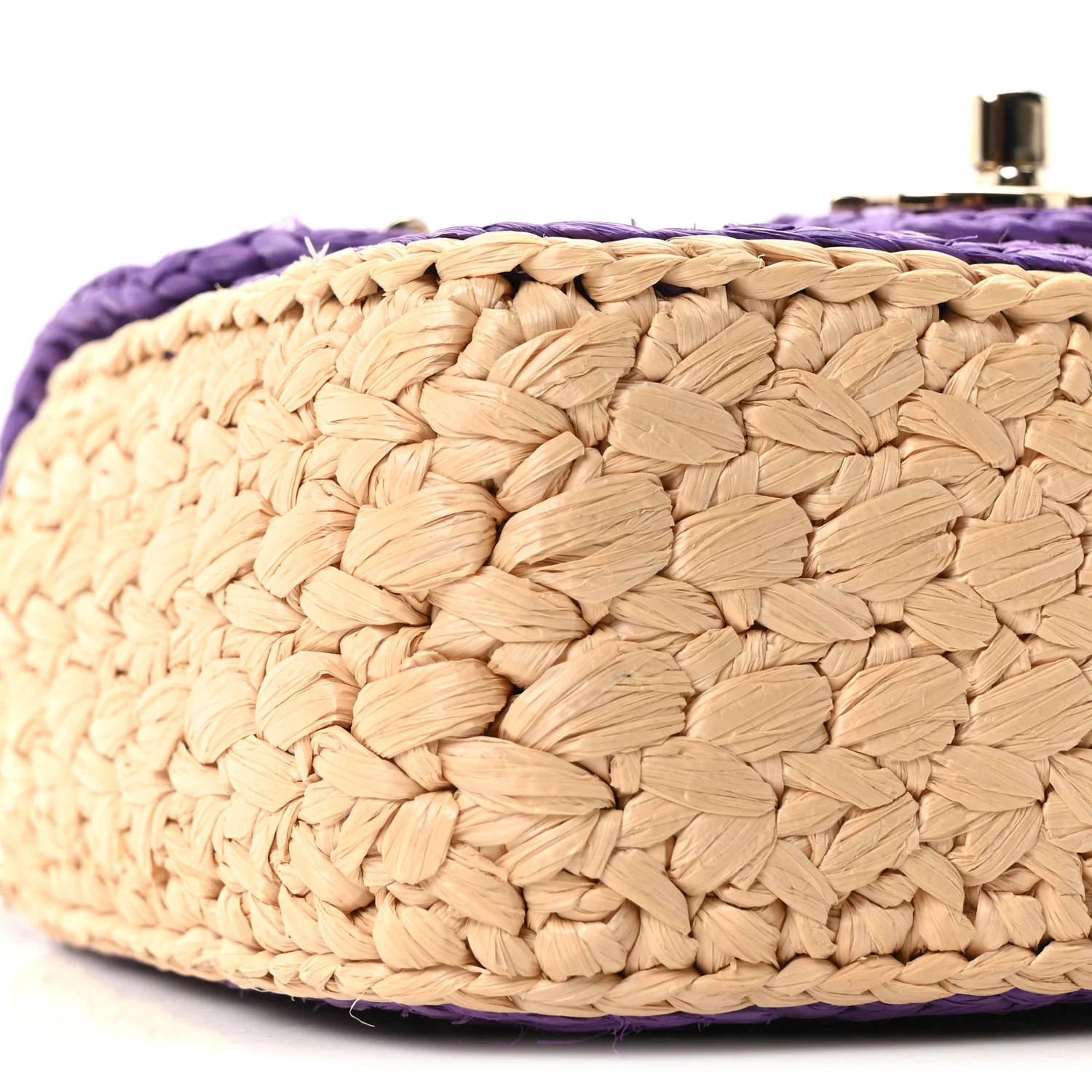 Raffia Chain Venice Beach Mini Flap Bag Beige Purple - Top Club