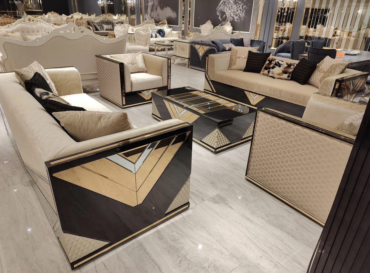 Luxury living room set gold / black - 2 luxury sofas & 2 luxury armchairs & 1 luxury coffee table - living room furniture - luxury furniture - luxury furnishings - living room furnishings
