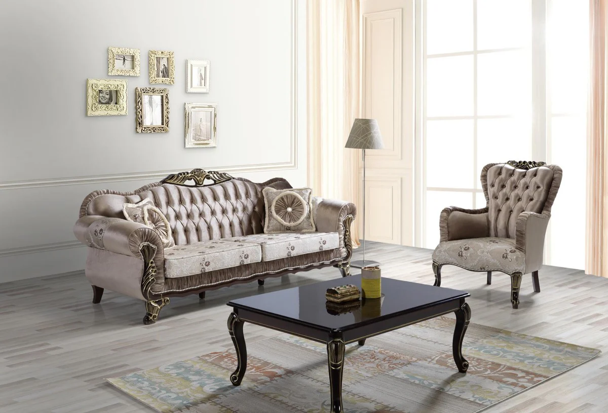 Baroque coffee table black / gold 104 x 80 x H. 45 cm - solid wood living room table in baroque style - baroque living room furniture