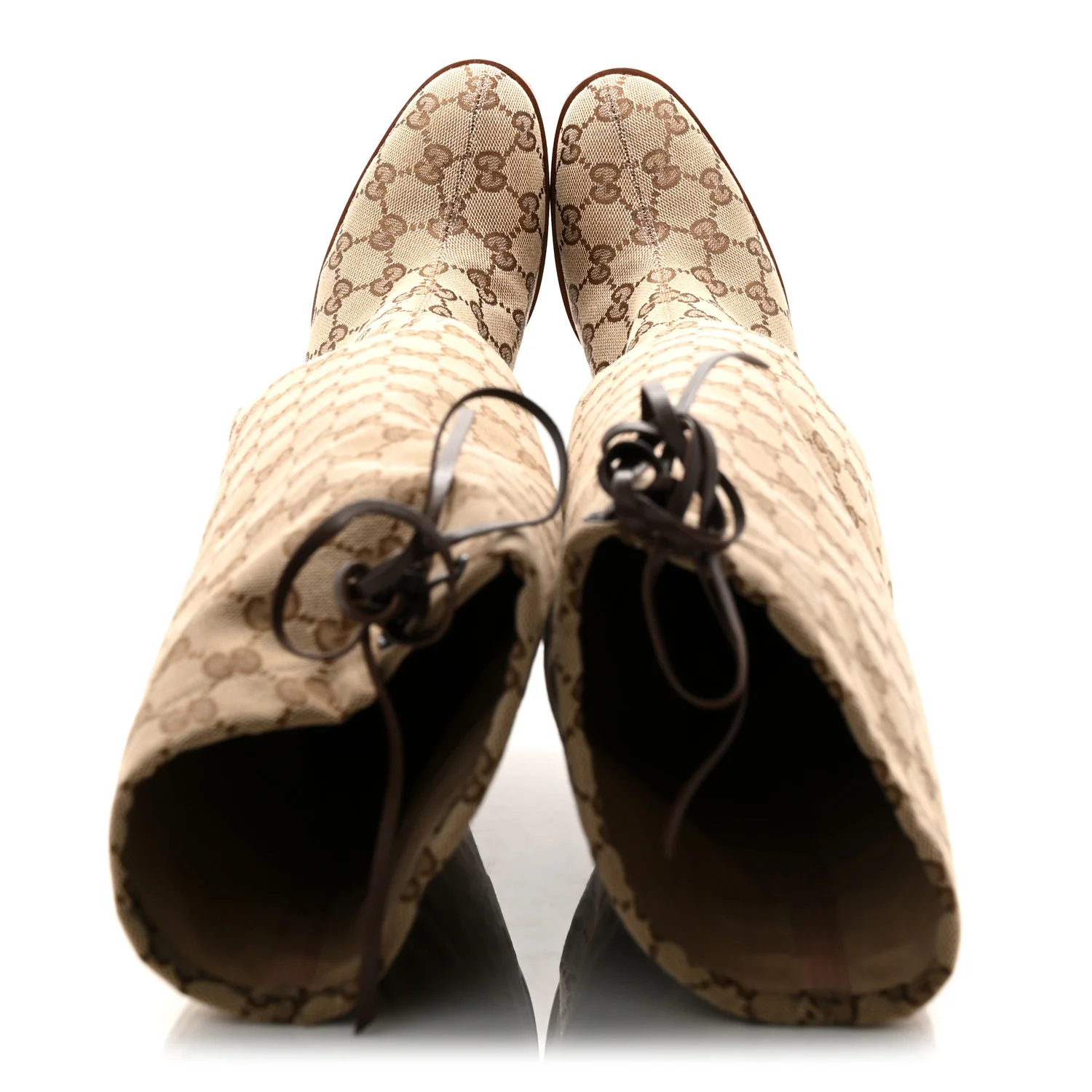 Monogram Malaga Kid Lisa Mid Heel Boots 37 Beige Ebony - Top Club