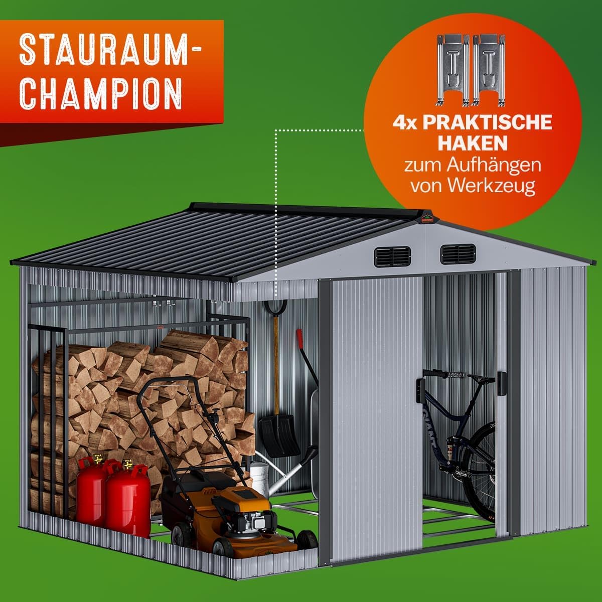 GARDEBRUK® Casetta per Attrezzi da Giardino Capanno in Metallo da Esterno 5m² con Base 260x205x180cm Capannone XXL